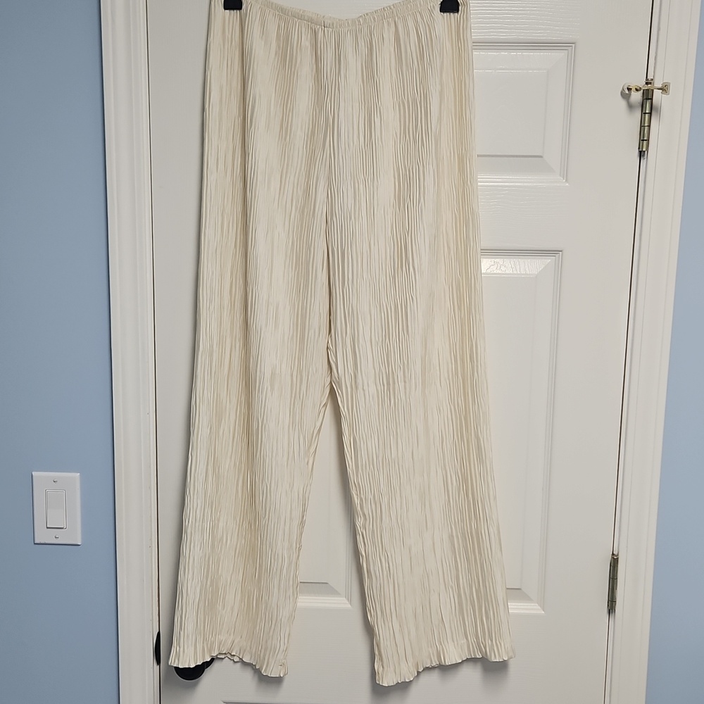 Caroline Rose Wide Leg Pull-on Pleated Lightweight Pants: Ivory: Size- Large